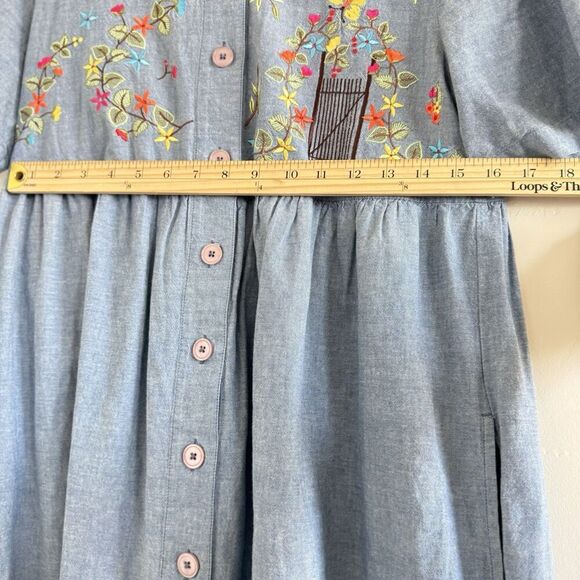 Bechamel Dress Womens S Blue Denim Floral Embroidered Western country cowgirl. - Picture 6 of 12
